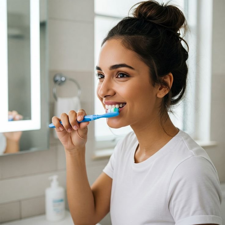 Indian woman practising a consistent daily brushing habit