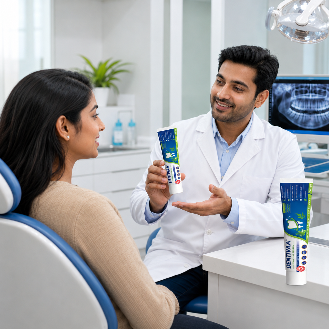 Indian dentist providing preventive oral care to an Indian patient